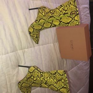 Lucinda Yellow Snake Print Stiletto Ankle Boots